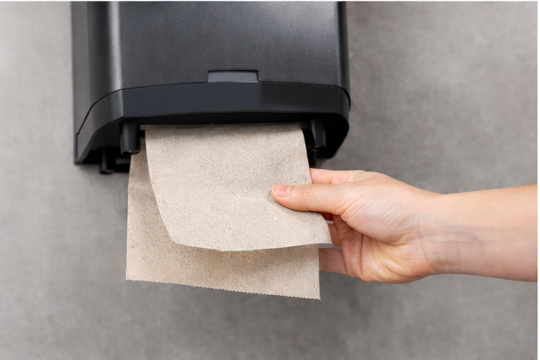 Papierhandtücher grau in ZZ-Faltung im Handtuchspender