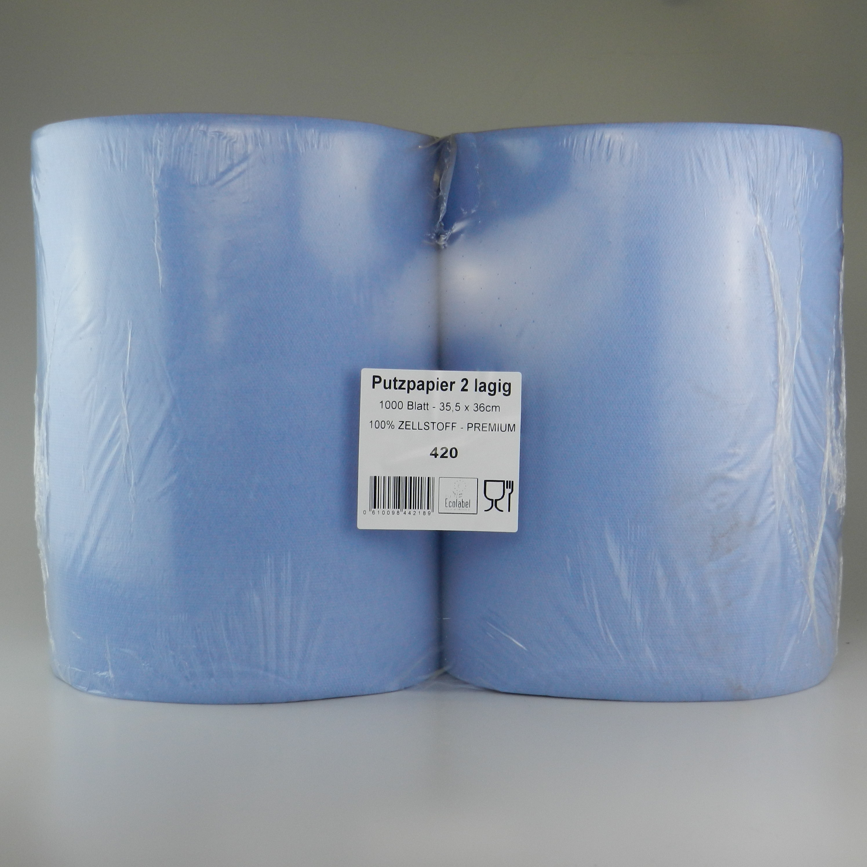 Putzpapierrolle 2 lagig Blau Zellulose, B=37 cm, L=340 m 1.000 Abriss/Rolle