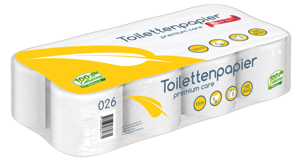 Toilettenpapier 4 lagig, Zellstoff, 150 Blatt/Rolle