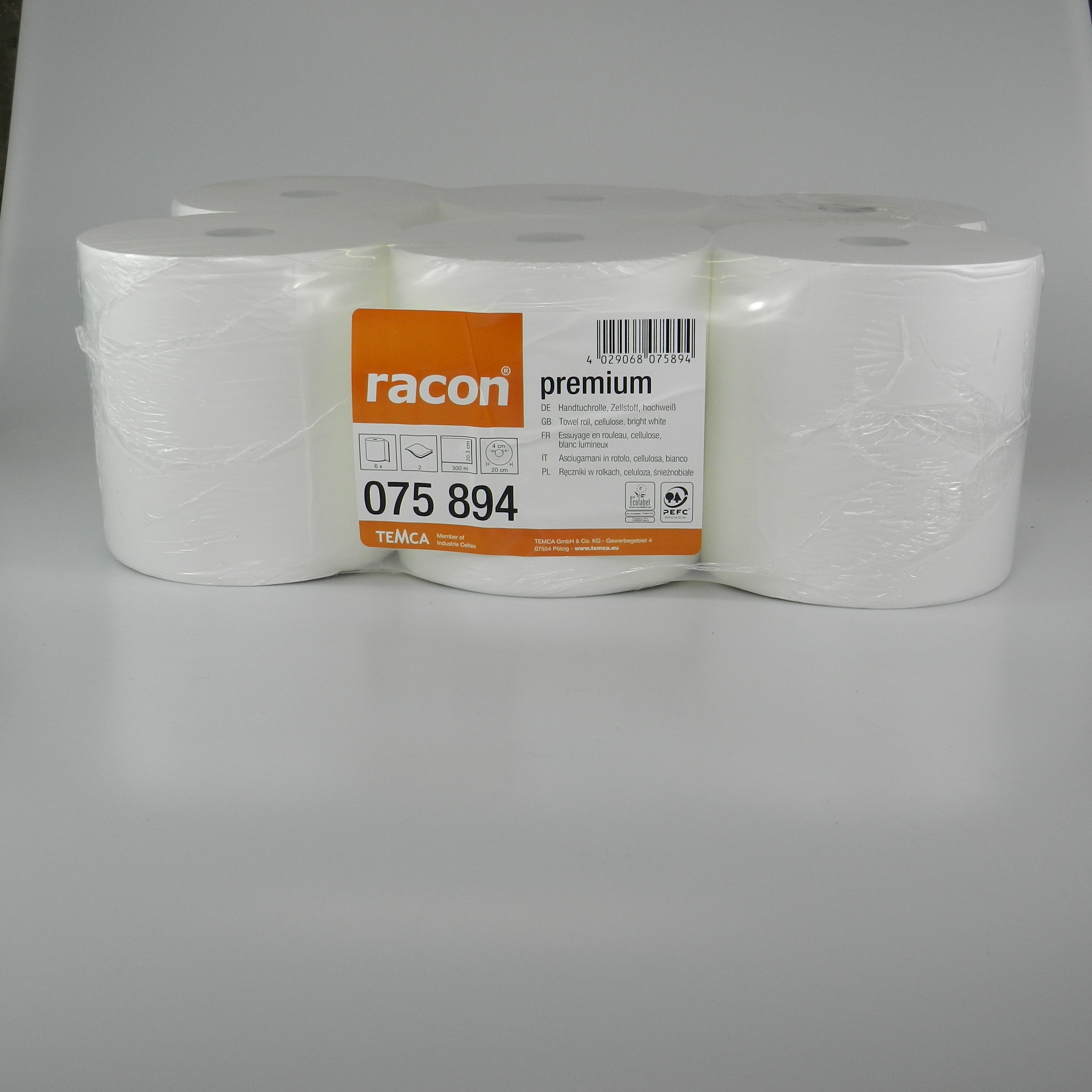 6x300Meter Handtuchrolle hochweiß Breite 20,3cm KernØ 4cm-AussenØ 20cm Putzrolle