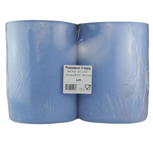 Putzpapierrolle 2 lagig Blau Zellulose, B=37 cm, L=340 m 1.000 Abriss/Rolle